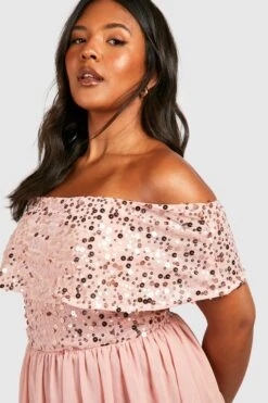 Plus Bardot-Midikleid Mit Pailetten 9 Plus Bardot-Midikleid Mit Pailetten -Stil Formen Verkäufe pzz01451 blush xl 3