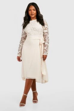 Plus Midikleid Mit Kontrast-Spitze -Stil Formen Verkäufe pzz01453 cream xl 2