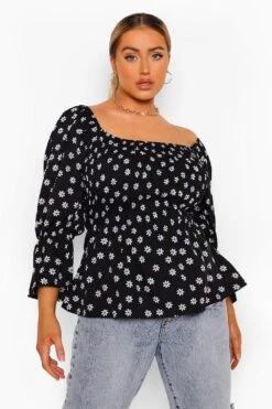 Plus Geraffte Bluse Mit Rüschensaum