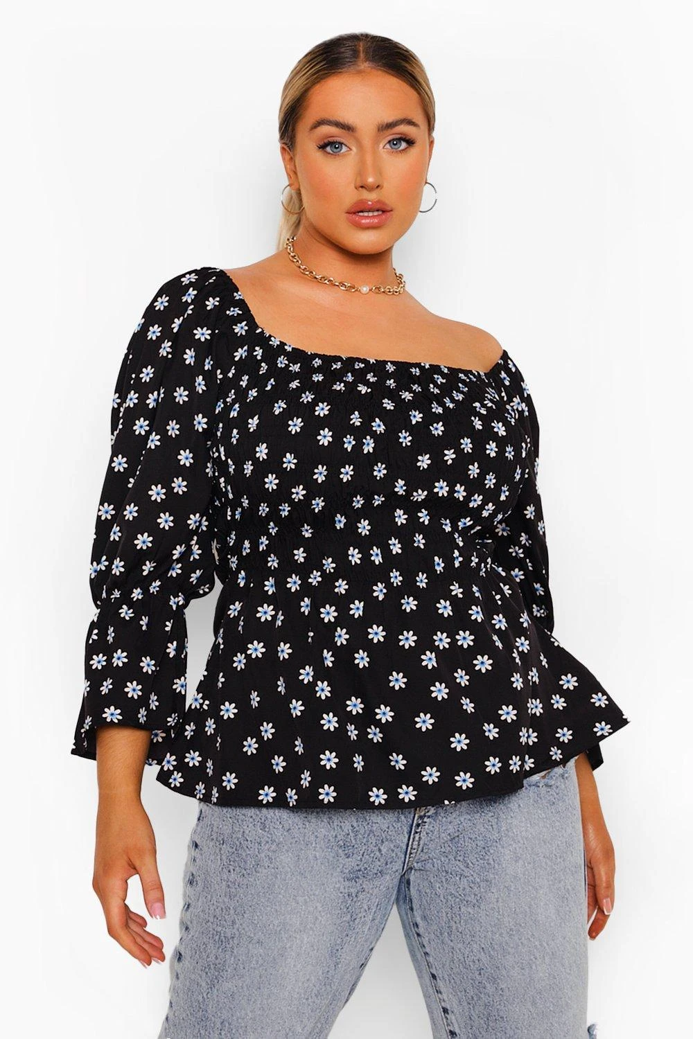 Plus Geraffte Bluse Mit Rüschensaum 3 Plus Geraffte Bluse Mit Rüschensaum