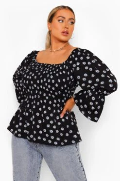 Plus Geraffte Bluse Mit Rüschensaum 9 Plus Geraffte Bluse Mit Rüschensaum -Stil Formen Verkäufe pzz01875 black xl 3