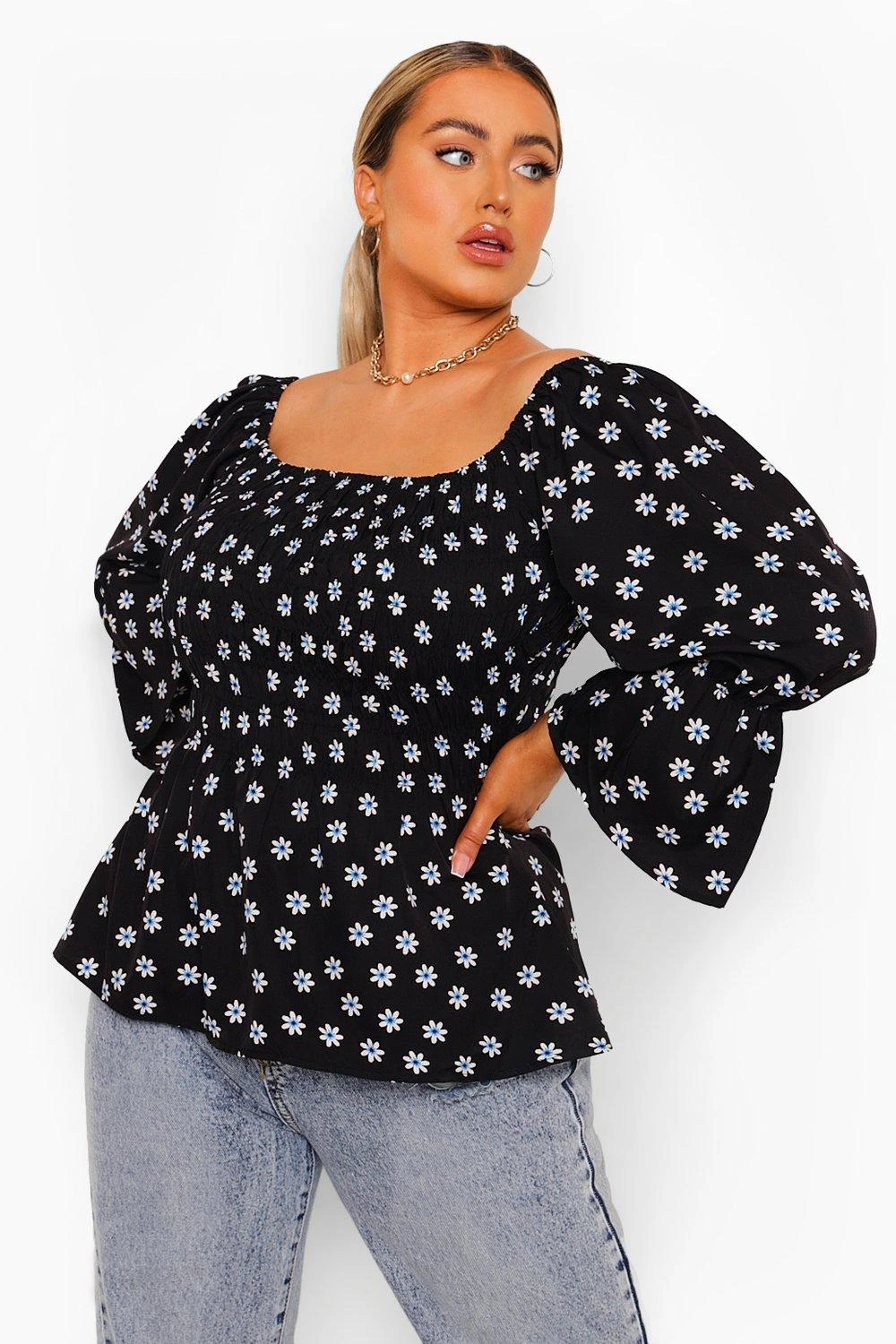 Plus Geraffte Bluse Mit Rüschensaum 6 Plus Geraffte Bluse Mit Rüschensaum – Bild 4
