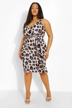 Plus Leopardenprint Wickel-Midikleid