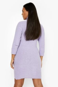 Plus Recyceltes Strick-Miniklleid Mit Rollkragen -Stil Formen Verkäufe pzz05591 lilac xl 1