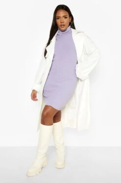 Plus Recyceltes Strick-Miniklleid Mit Rollkragen -Stil Formen Verkäufe pzz05591 lilac xl 3