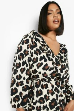 Plus Langärmliges Wickelkleid Mit Rüschen -Stil Formen Verkäufe pzz08339 brown xl 3