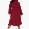 Plus Hochgeschlossenes Midikleid Mit Bluson-Ärmeln -Stil Formen Verkäufe pzz09560 berry xl