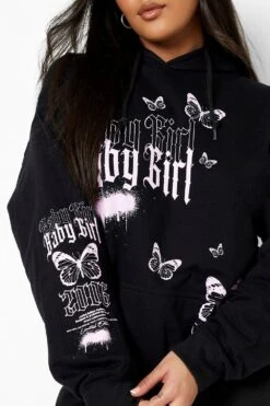 Plus Hoodie Mit Babygirl-Grafitti -Stil Formen Verkäufe pzz09571 black xl 3