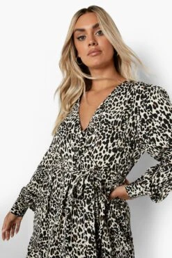Plus Leopardenprint Wickel-Skaterkleid Mit Rüschen -Stil Formen Verkäufe pzz09766 leopard xl 3