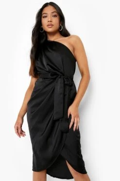 Petite Asymmetrisches Wickel-Midikleid Aus Satin Mit Gürtel -Stil Formen Verkäufe pzz09912 black xl 2