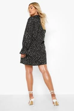 Plus Gepunktetes Hemd-Kleid Mit Rüschen 7 Plus Gepunktetes Hemd-Kleid Mit Rüschen -Stil Formen Verkäufe pzz09930 black xl 1