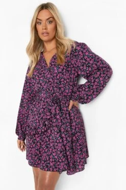 Plus Florales Wickel-Skaterkleid