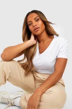 Plus Basic T-Shirt Mit V-Ausschnitt -Stil Formen Verkäufe pzz10044 white xl 2