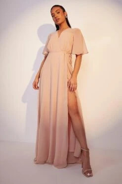 Petite Brautjungern-Wickelkleid Mit Weiten Ärmeln 9 Petite Brautjungern-Wickelkleid Mit Weiten Ärmeln -Stil Formen Verkäufe pzz10314 blush xl 3