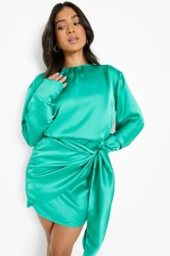 Petite Wickel-Minikleid Aus Saitn -Stil Formen Verkäufe pzz10584 green xl 3