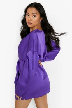 Petite Drapiertes Satin-Kleid Mit Strass-Schnalle -Stil Formen Verkäufe pzz10592 purple xl 1