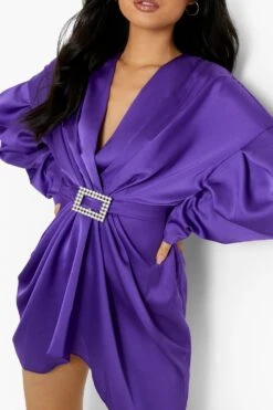 Petite Drapiertes Satin-Kleid Mit Strass-Schnalle -Stil Formen Verkäufe pzz10592 purple xl 3