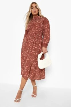 Plus Gepunktetes Midikleid Mit Schlitz -Stil Formen Verkäufe pzz10710 chocolate xl 2