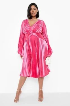 Plus Satin-Midikleid Mit Blouson-Ärmeln -Stil Formen Verkäufe pzz10832 hot20pink xl 2