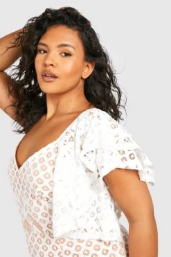 Plus Midikleid Mit Rüschen Und Kontrast-Spitze -Stil Formen Verkäufe pzz10934 ivory xl 3