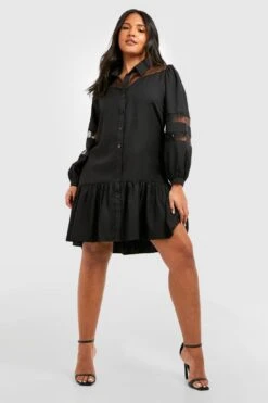 Plus Kontrast Hemd-Kleid Aus Organza -Stil Formen Verkäufe pzz59852 black xl 2