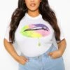 Plus T-Shirt Mit Regenbogen Lippen-Print -Stil Formen Verkäufe pzz61057 white xl