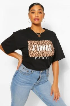 Stil Formen Verkäufe 9 Plus Leopardenprint T-Shirt Mit J'Adore Slogan