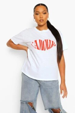 Plus T-Shirt Mit L‘Amour Slogan -Stil Formen Verkäufe pzz61073 white xl 2