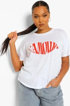 Plus T-Shirt Mit L‘Amour Slogan -Stil Formen Verkäufe pzz61073 white xl 3