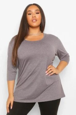 Plus Basic Oversize T-Shirt Mit 3/4 Ärmeln