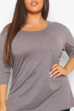 Plus Basic Oversize T-Shirt Mit 3/4 Ärmeln -Stil Formen Verkäufe pzz61332 charcoal xl 3