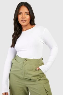 Plus Langärmliges Basic Rundhals T-Shirt