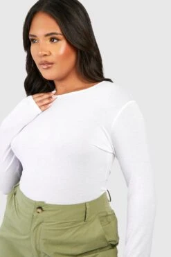 Plus Langärmliges Basic Rundhals T-Shirt -Stil Formen Verkäufe pzz61334 white xl 3