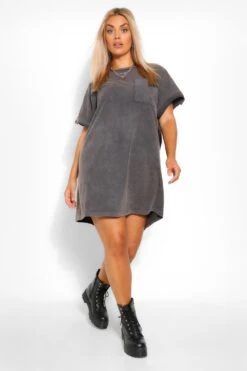 Plus T-Shirt-Kleid Mit Acid-Waschung 9 Plus T-Shirt-Kleid Mit Acid-Waschung -Stil Formen Verkäufe pzz61486 charcoal xl 3