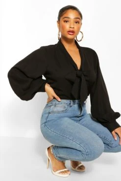 Plus Bluse Mit Schleife -Stil Formen Verkäufe pzz61664 black xl 3