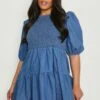 Plus Gerafftes Chambray Smok-Kleid -Stil Formen Verkäufe pzz61672 blue xl