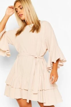 Plus Rüschen-Smokkleid Aus Baumwolle Mit Geschnürter Taille -Stil Formen Verkäufe pzz62364 khaki xl 3