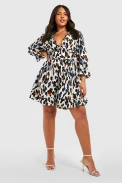 Plus Leopardenprint Satin-Skaterkleid Mit Rüschen 8 Plus Leopardenprint Satin-Skaterkleid Mit Rüschen -Stil Formen Verkäufe pzz62663 black xl 2