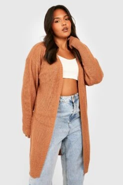 Plus Offener Cardigan Aus Waffelstrick -Stil Formen Verkäufe pzz63261 toffee xl 2