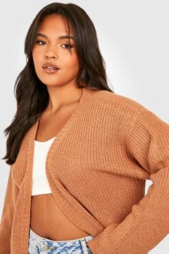 Plus Offener Cardigan Aus Waffelstrick -Stil Formen Verkäufe pzz63261 toffee xl 3