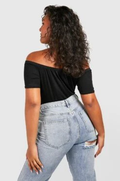 Plus Schulterfreies Basic Crop Top Mit Kurzen Ärmeln -Stil Formen Verkäufe pzz64079 black xl 1