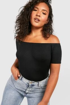 Plus Schulterfreies Basic Crop Top Mit Kurzen Ärmeln -Stil Formen Verkäufe pzz64079 black xl 3