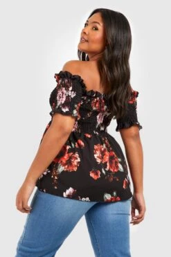 Plus Schulterfreies Florales Top 7 Plus Schulterfreies Florales Top -Stil Formen Verkäufe pzz64336 black xl 1