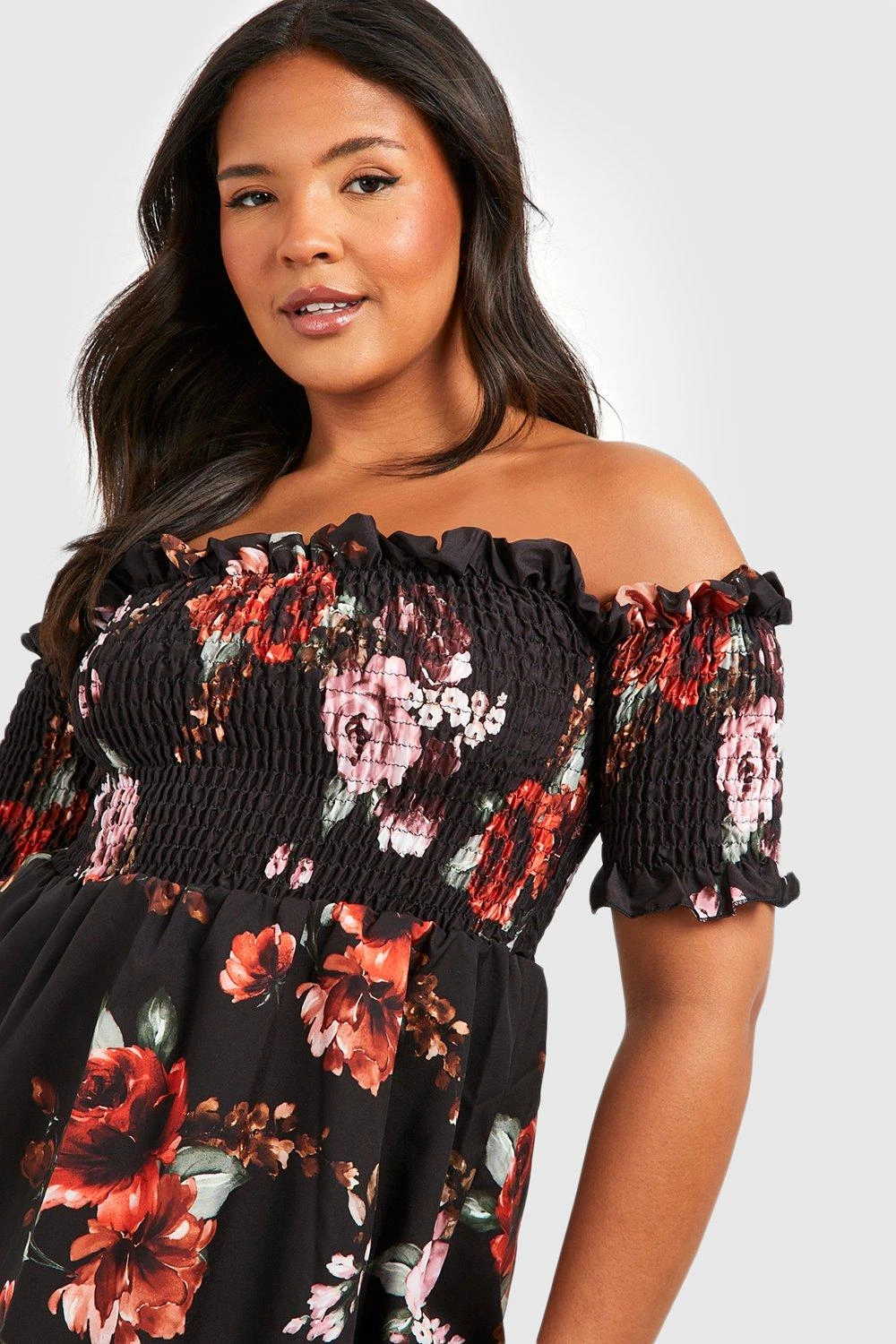 Plus Schulterfreies Florales Top 6 Plus Schulterfreies Florales Top – Bild 4