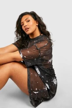 Plus Mesh T-Shirt-Kleid Mit Sonne & Mond Print -Stil Formen Verkäufe pzz64910 black xl 3