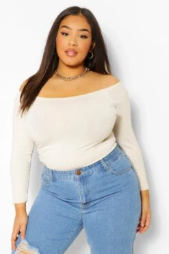 Plus Schulterfreier Langärmliger Basic-Body -Stil Formen Verkäufe pzz67468 stone xl 3