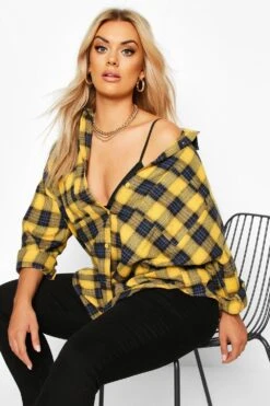 Plus Kariertes Oversize Boyfriend-Hemd 9 Plus Kariertes Oversize Boyfriend-Hemd -Stil Formen Verkäufe pzz67601 mustard xl 3