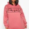 Plus Oversize Hoodie Mit Paris-Slogan 2 Plus Oversize Hoodie Mit Paris-Slogan -Stil Formen Verkäufe pzz68403 blush xl