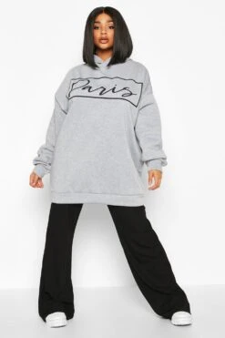 Plus Oversize Hoodie Mit Paris-Slogan 9 Plus Oversize Hoodie Mit Paris-Slogan -Stil Formen Verkäufe pzz68403 blush xl 3