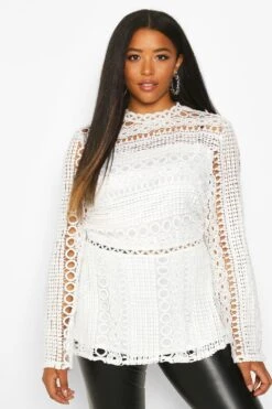 Plus Hochgeschlossenes Spitzen-Schößchentop -Stil Formen Verkäufe pzz69413 black xl 1